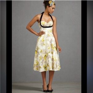 Anthropologie Hitherto Yellow Floral Midi Dress Sz 8